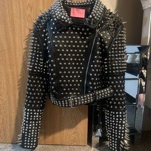 Black spike/ studded women’s leather jacket